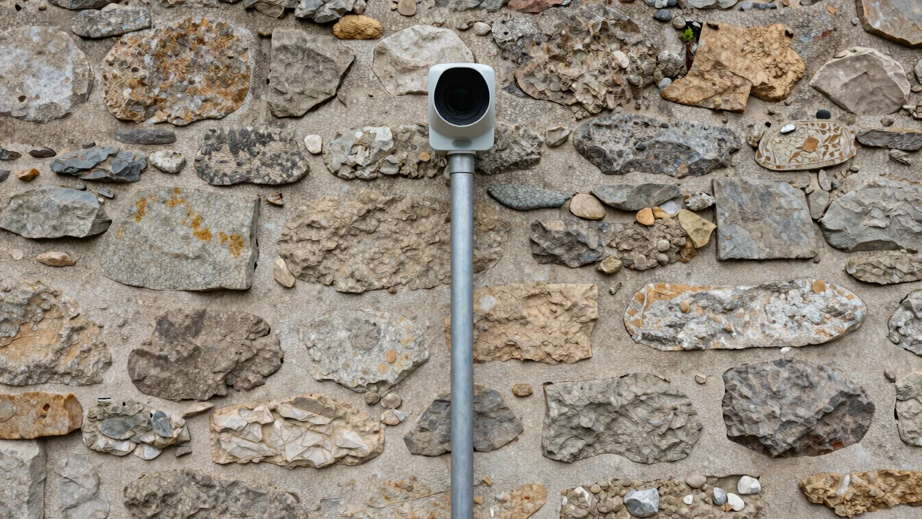 Pompe à chaleur extérieure posée contre un mur en pierre, détail